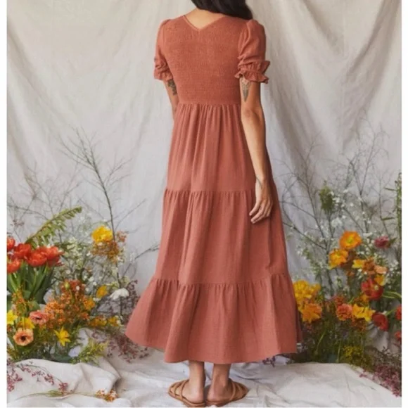 Christy Dawn Brooklyn Women's Terracotta Tiered Maxi Dress - Smocked Bodice - Picture 4 of 11